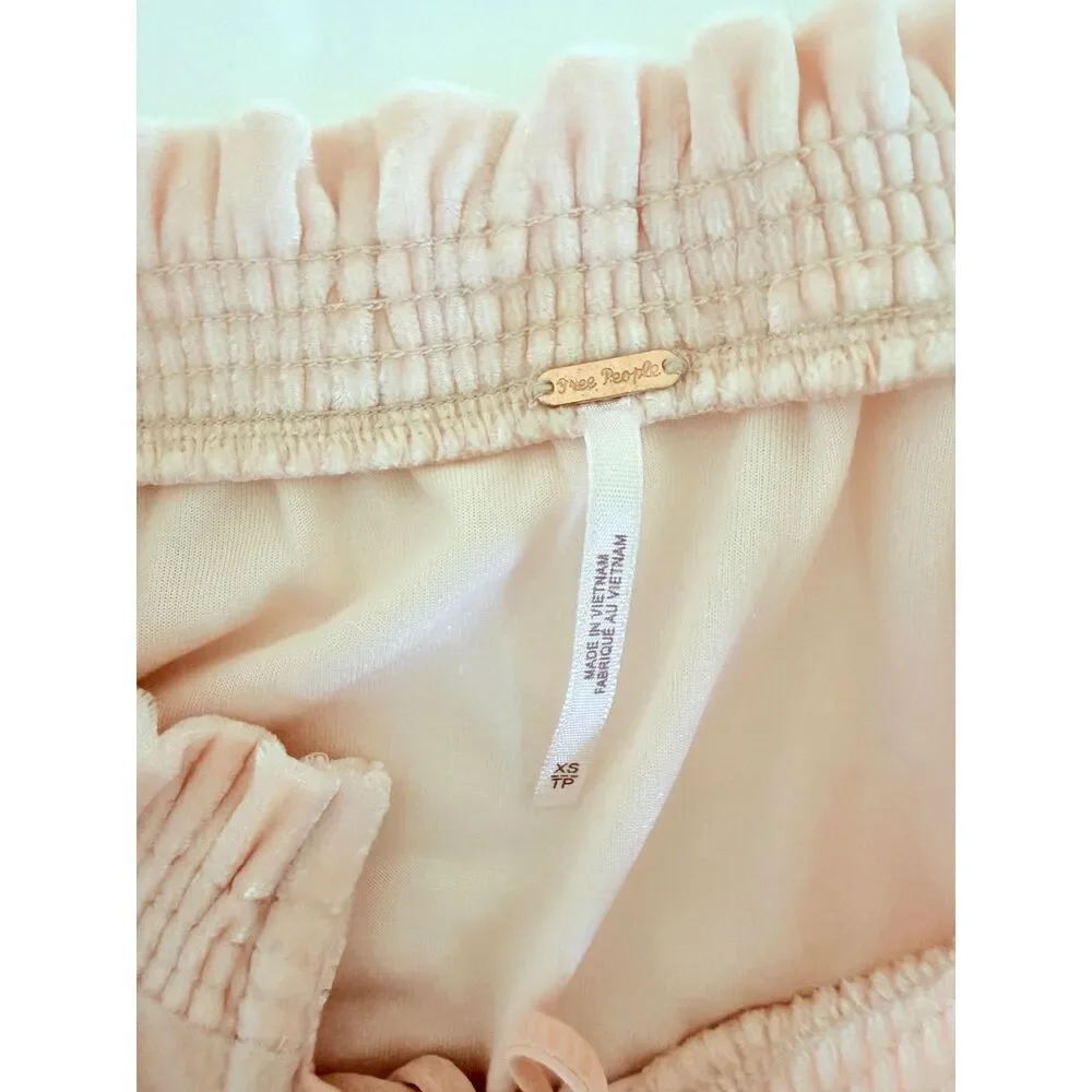 Free People Terese Blush Pink Velvet Puff Sleeve Top Size XS NWT